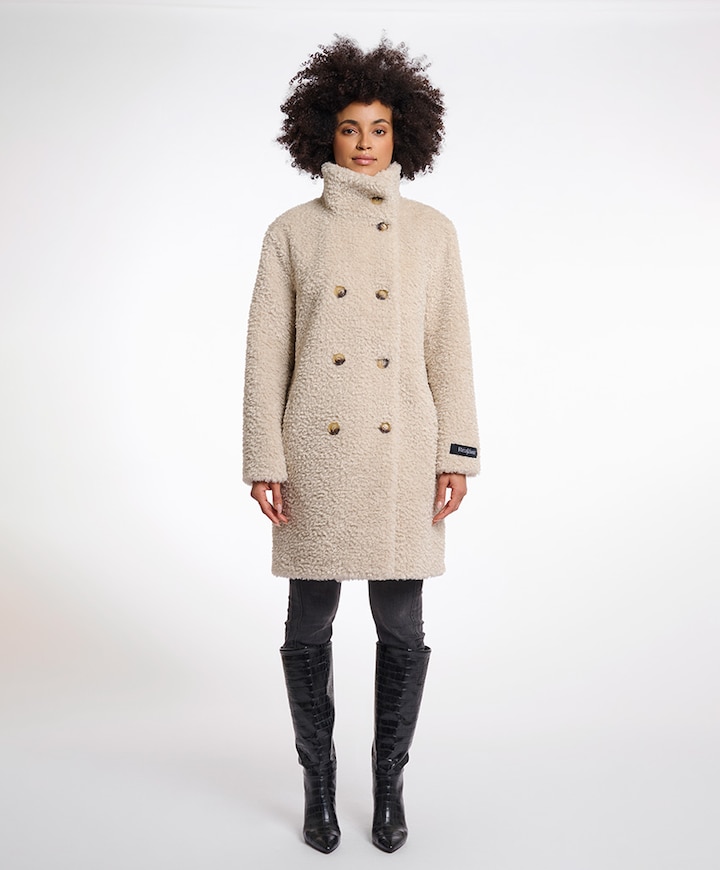 Faux-fur dames winterjas beige