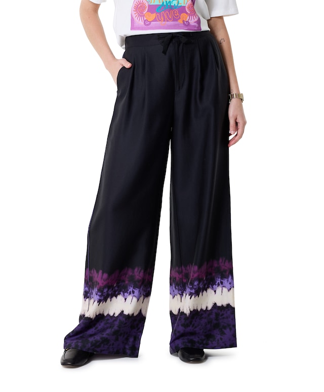 Eleni - high rise wide leg pyjama pantalon zwart