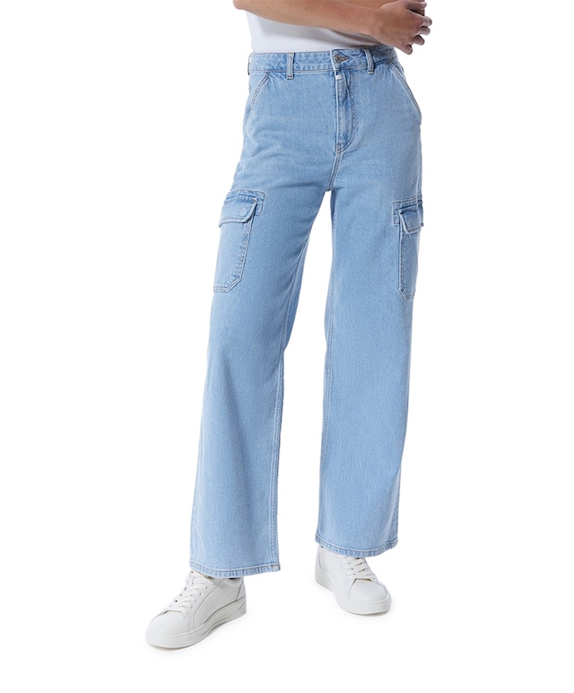 straight denim cargo jeans blauw