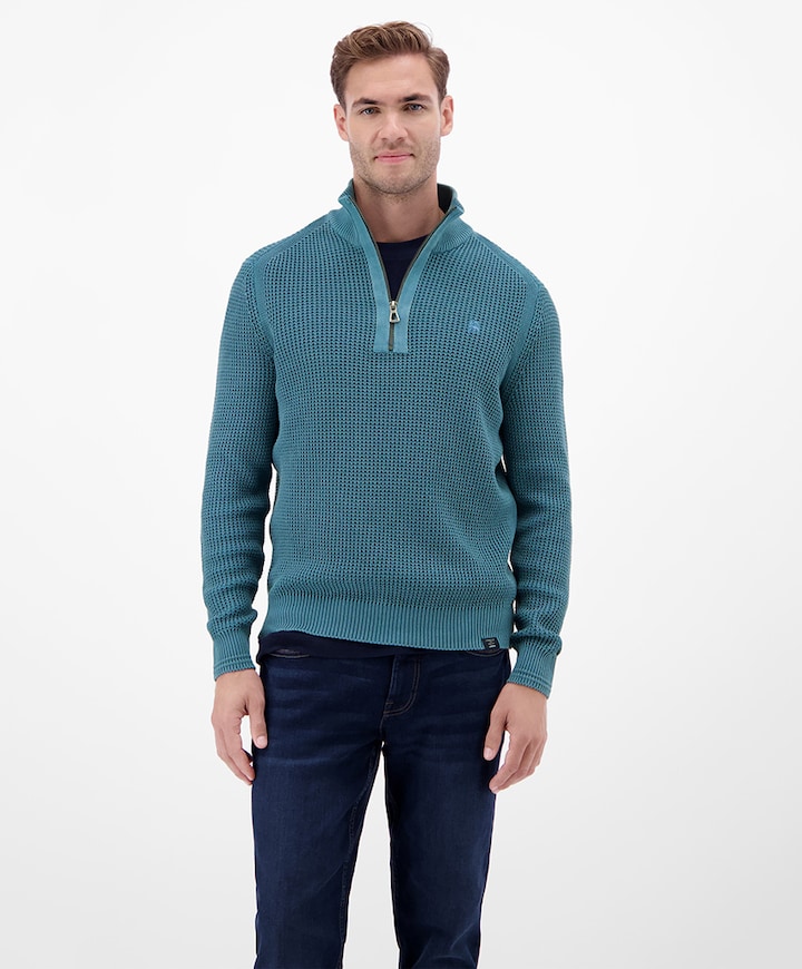 Heren trui met rits blauw