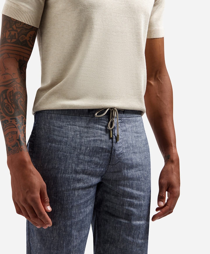 Short Chino With Linen heren korte broek blauw