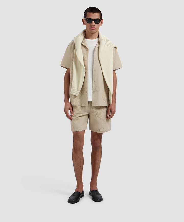Heren overhemd korte mouw beige