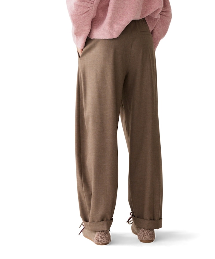 Trousers barrel fit Twill melange dames broek beige