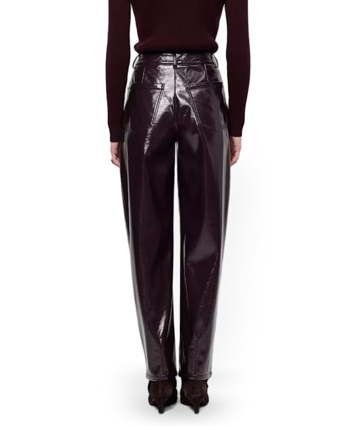 Scene patent faux leather dames broek paars