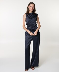 Mila satin dames broek blauw