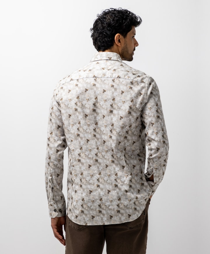 Heren overhemd lange mouw beige
