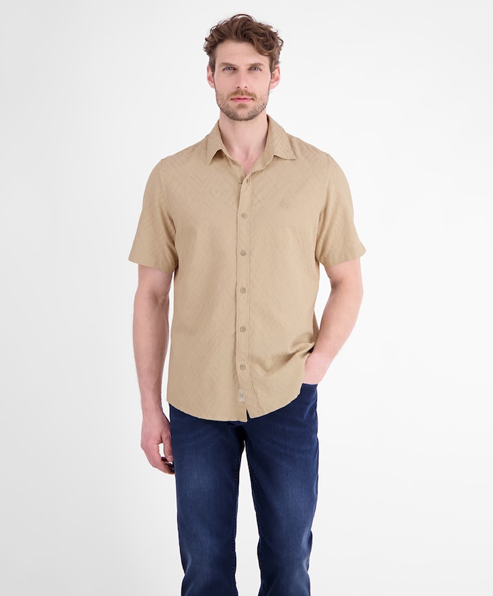 Heren overhemd korte mouw beige