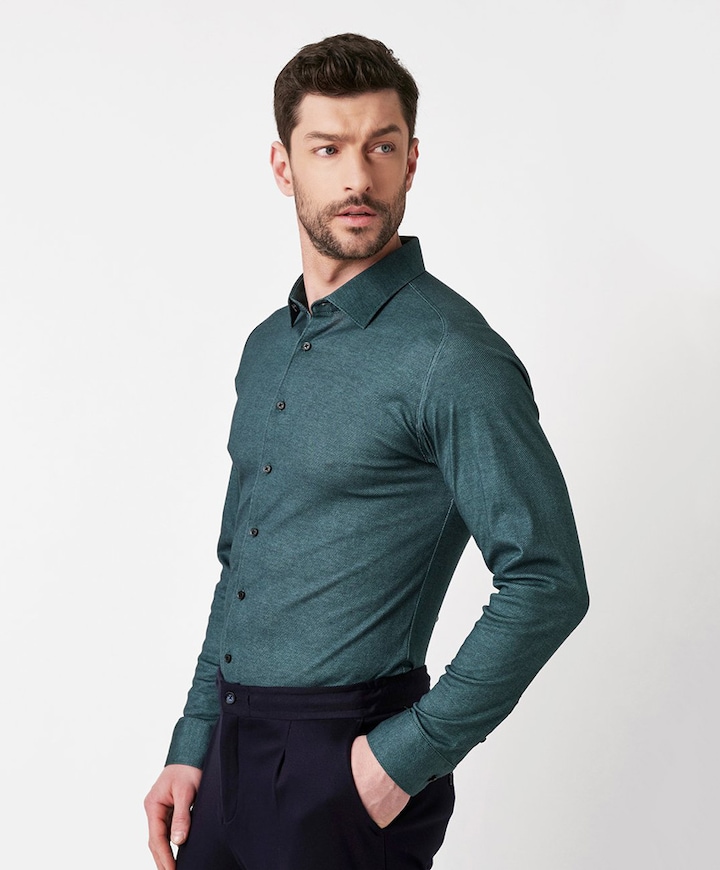 Heren overhemd lange mouw groen