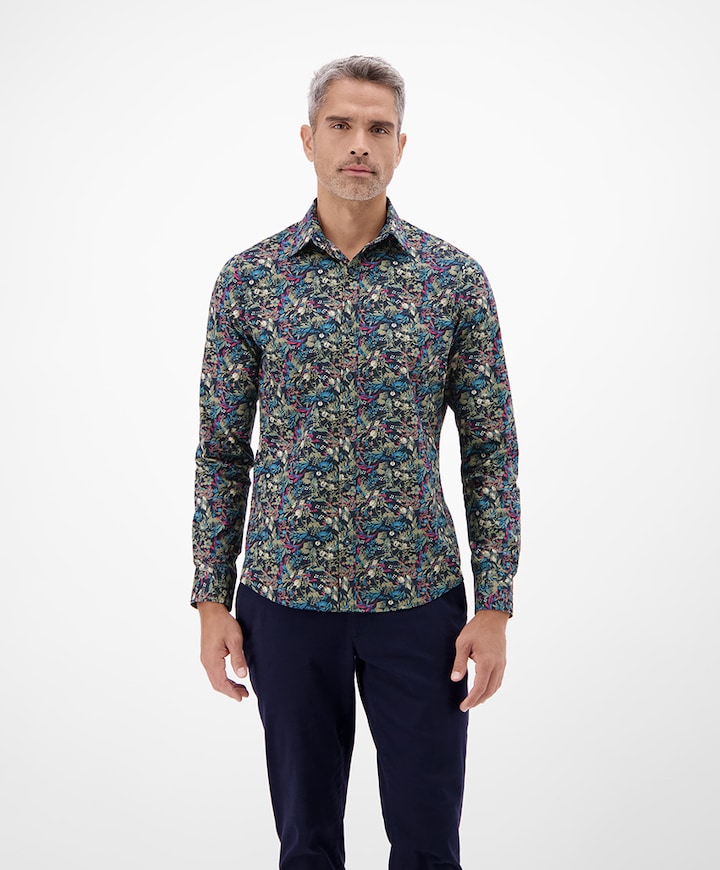 Heren overhemd lange mouw blauw