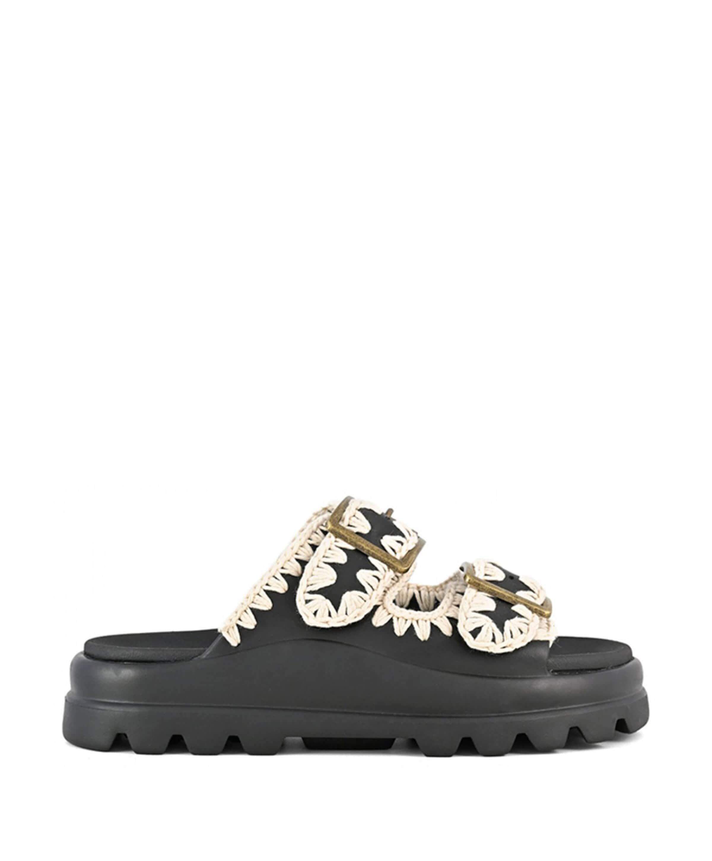 Eva one-piece slide two-buckle dames slippers zwart