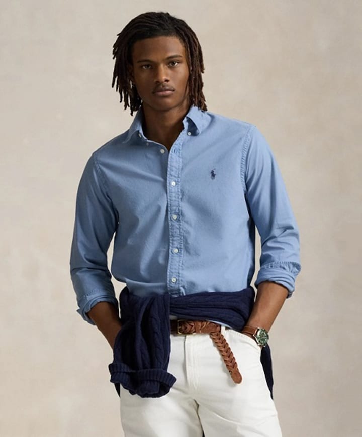 Heren overhemd lange mouw blauw