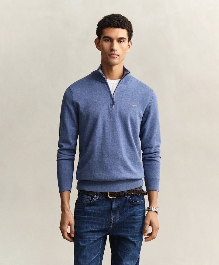 Heren trui met rits blauw