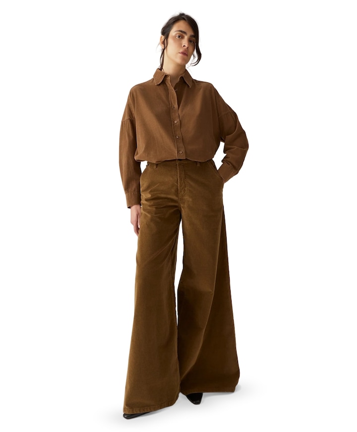 New Marlene 8104 Shiny Cord dames broek bruin