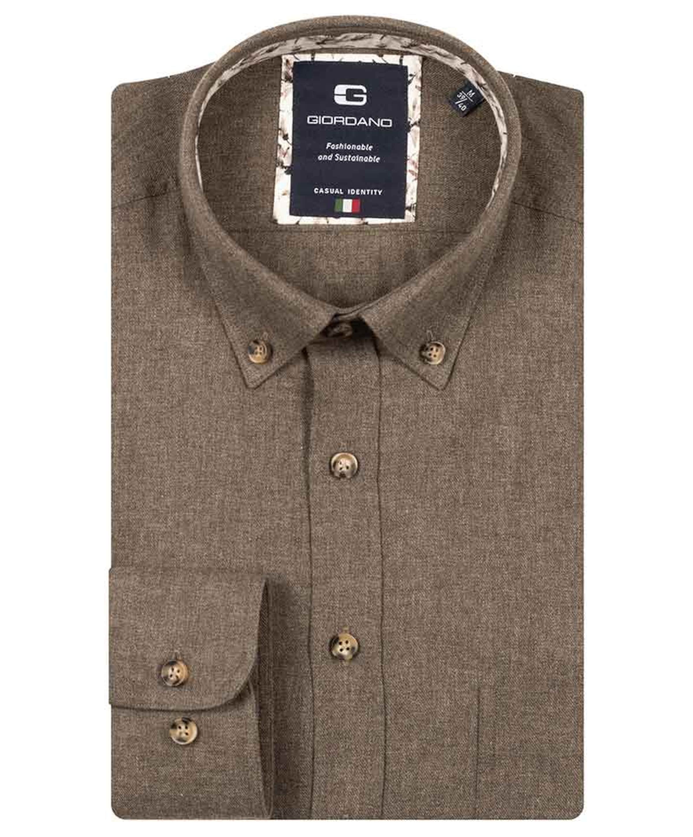 Heren overhemd lange mouw bruin