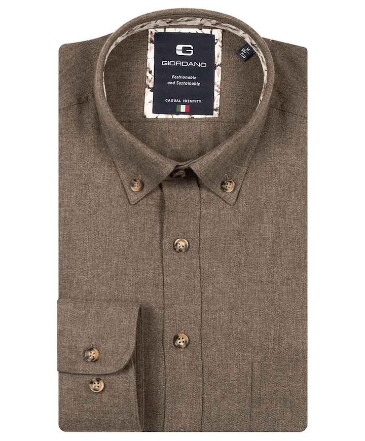Heren overhemd lange mouw bruin