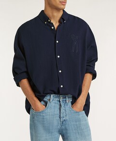Heren overhemd lange mouw blauw