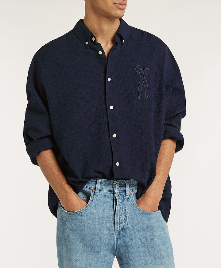 Heren overhemd lange mouw blauw