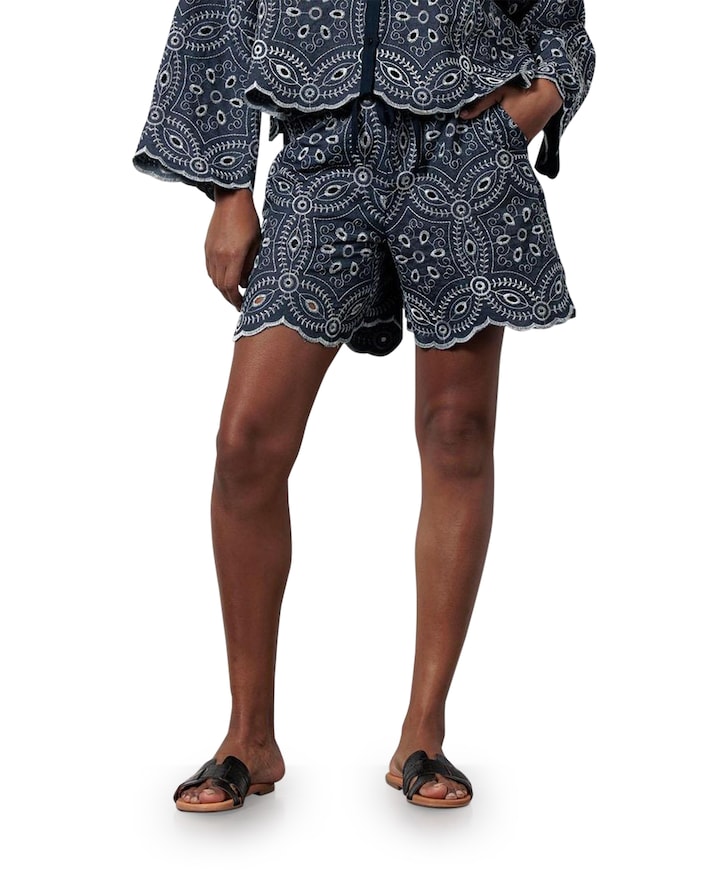 Noralie broderie korte broek blauw