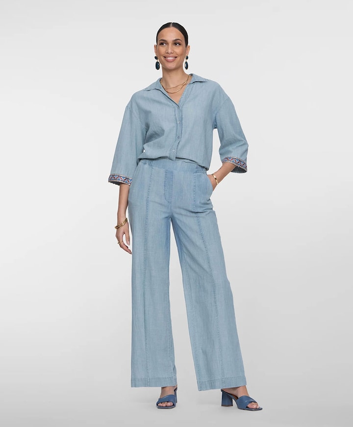 Pants chambray dames broek blauw