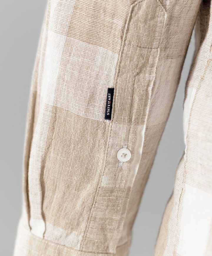 Heren overhemd lange mouw beige