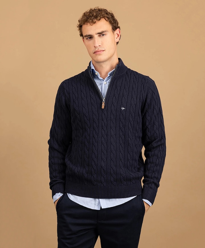 Heren trui met rits blauw