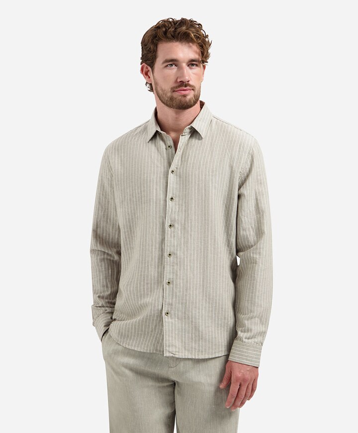 Heren overhemd lange mouw beige