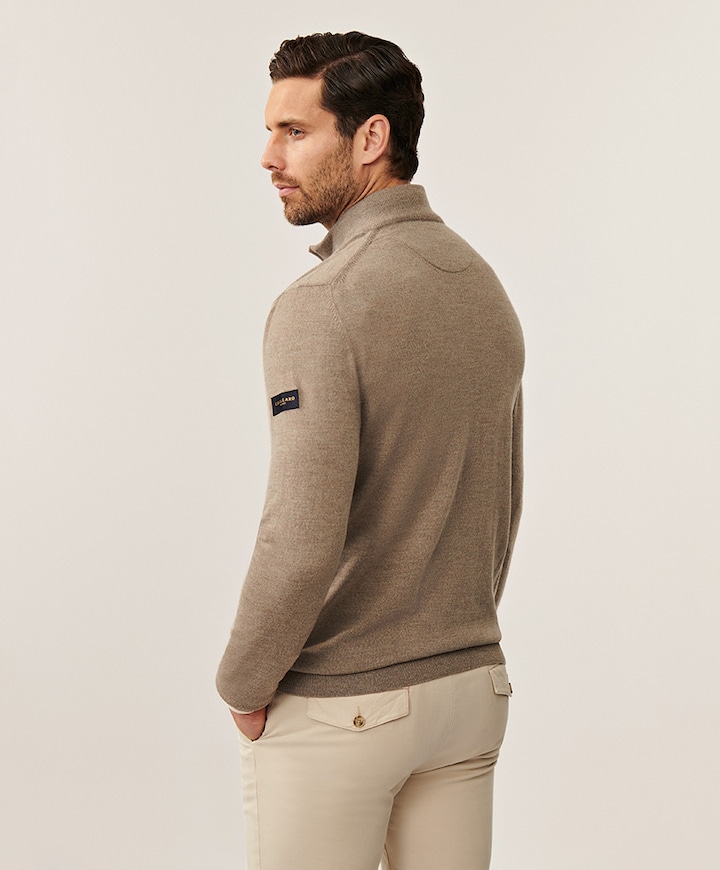 Heren trui met rits beige