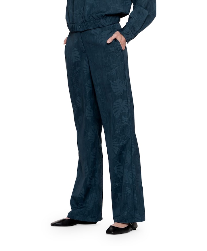 Denim flowers broek blauw