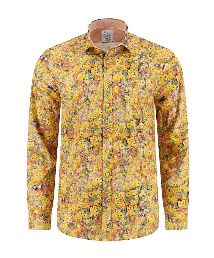 Heren overhemd lange mouw geel