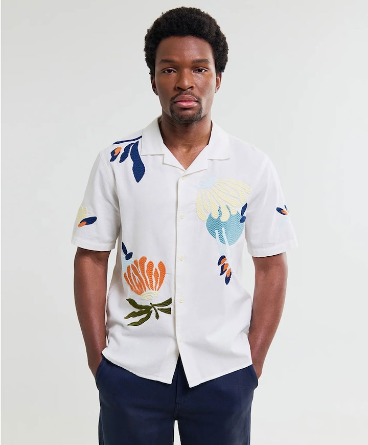 Heren overhemd korte mouw ecru