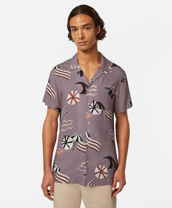 Overhemd korte mouw paars