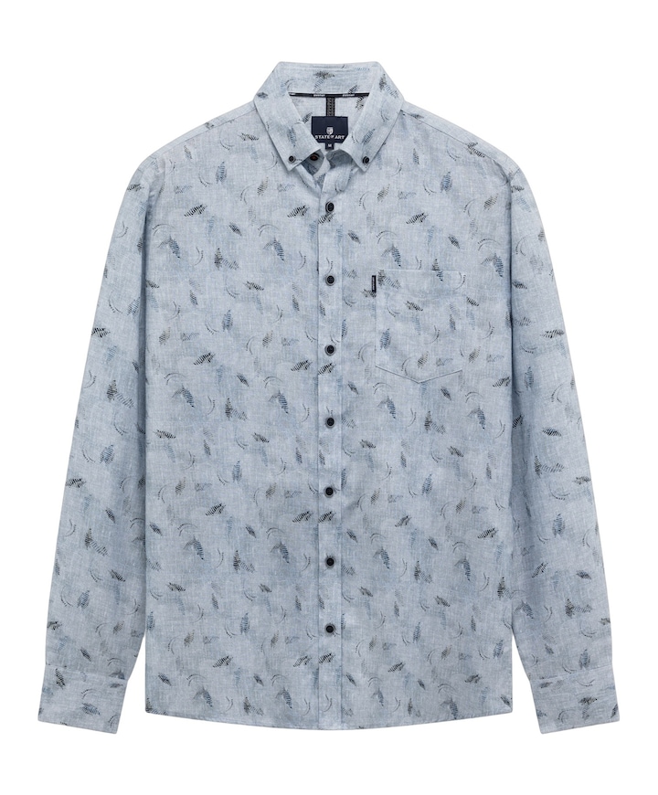 Heren overhemd lange mouw blauw