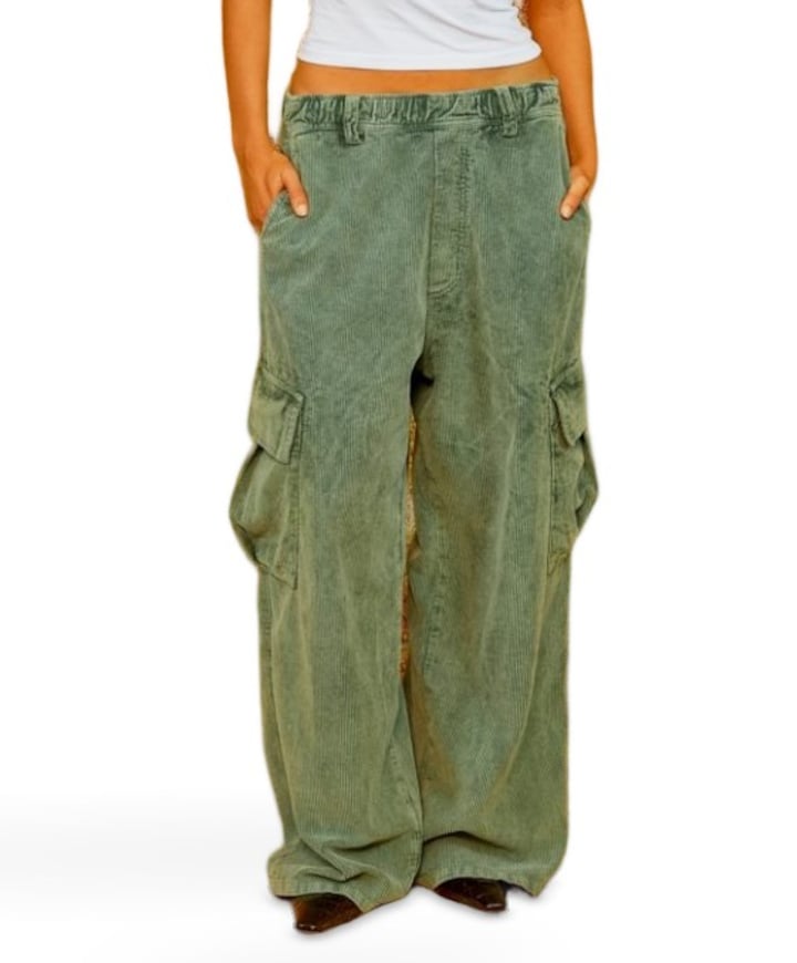 Romeo Baggy Washed Corduroy dames broek groen