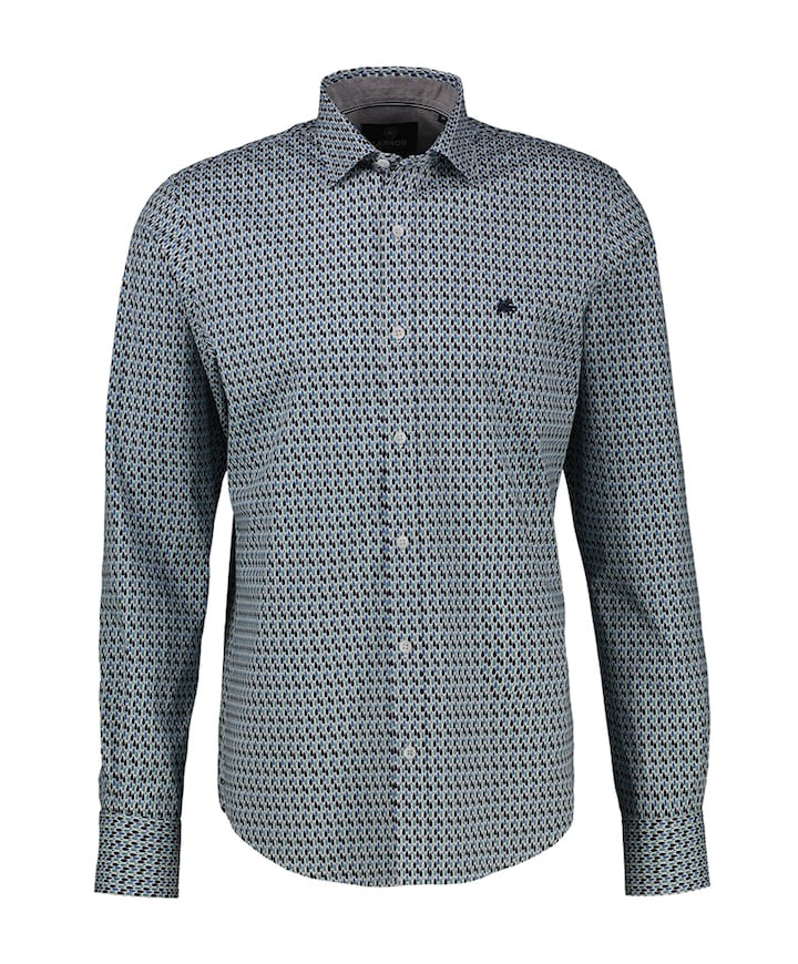 Heren overhemd lange mouw blauw