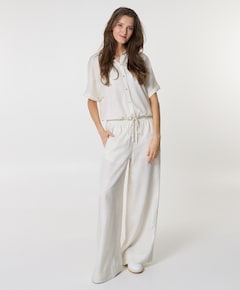 Regular length wide leg dames broek ecru