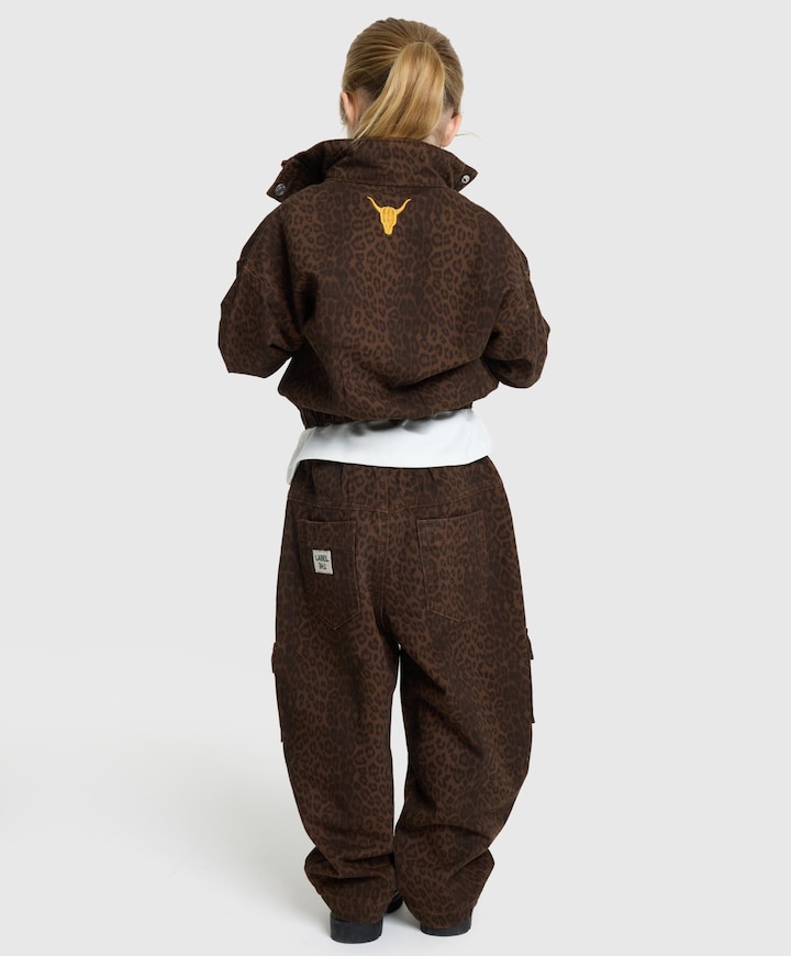 Kids woven leopard cargo pants meisjes broek bruin