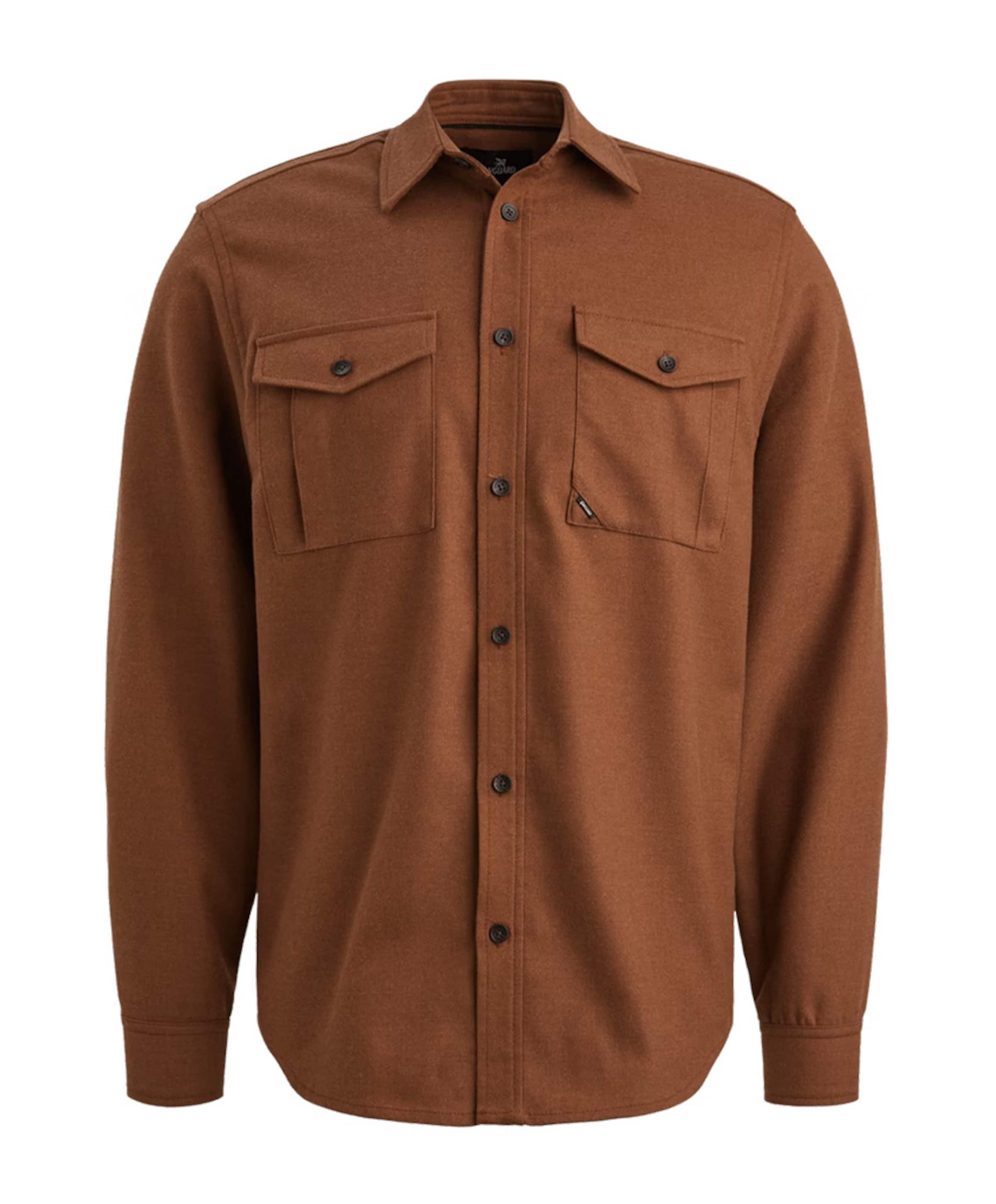 Heren overhemd lange mouw bruin