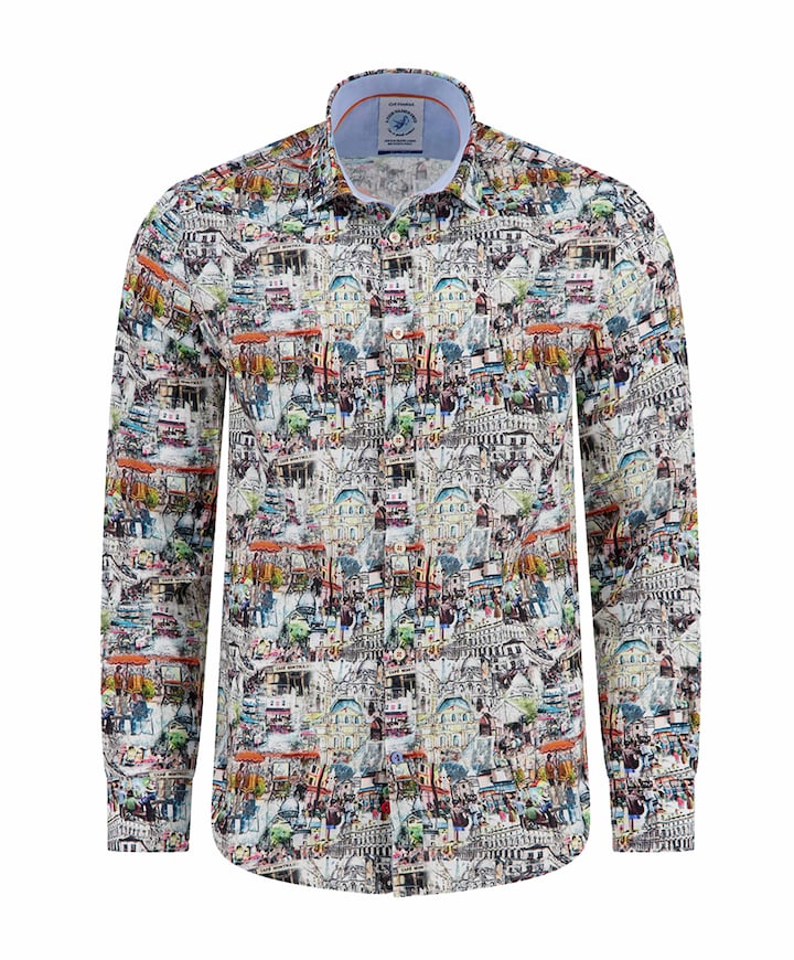 Heren overhemd lange mouw multicolor