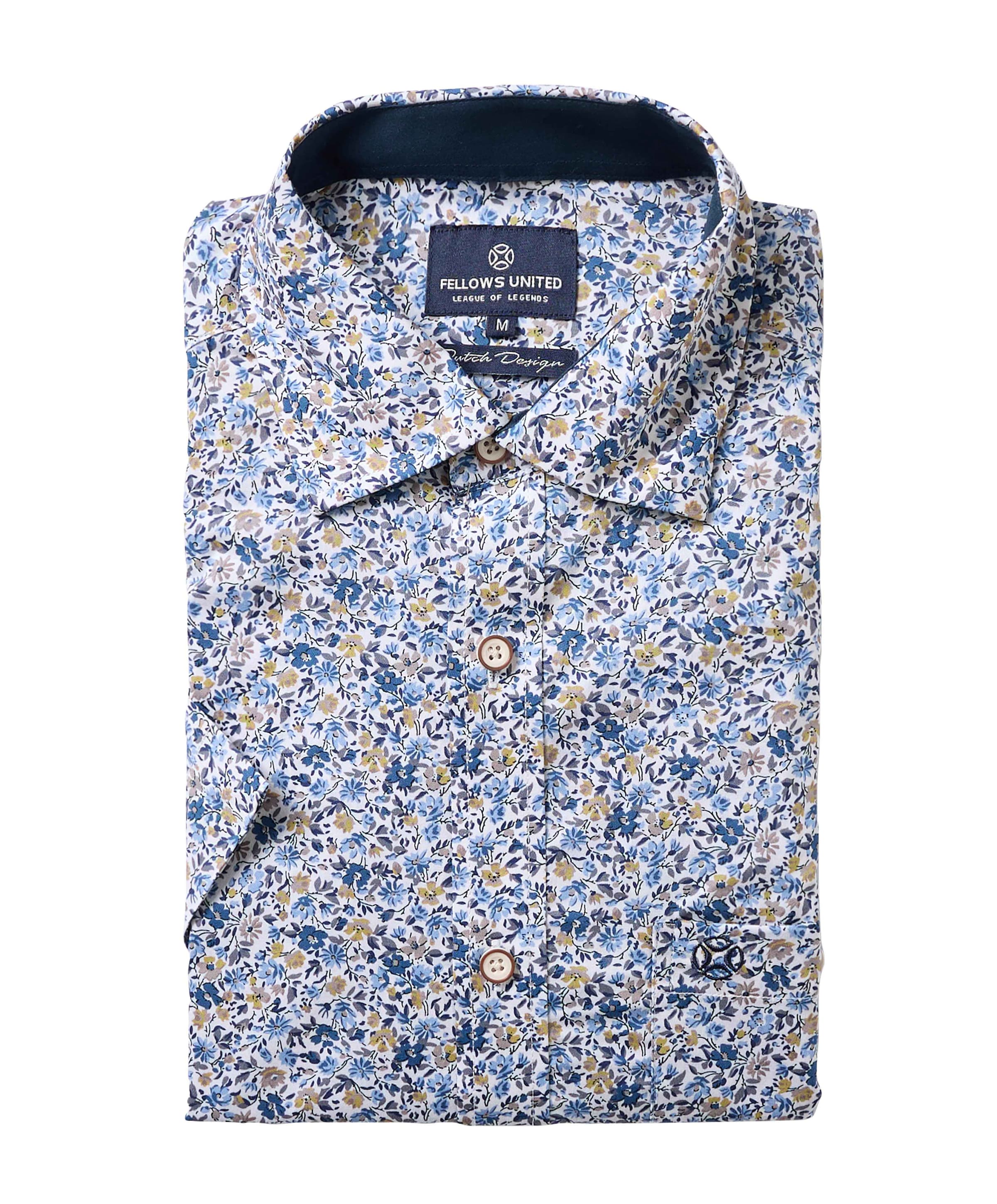 Heren overhemd korte mouw blauw