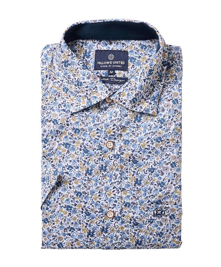 Heren overhemd korte mouw blauw