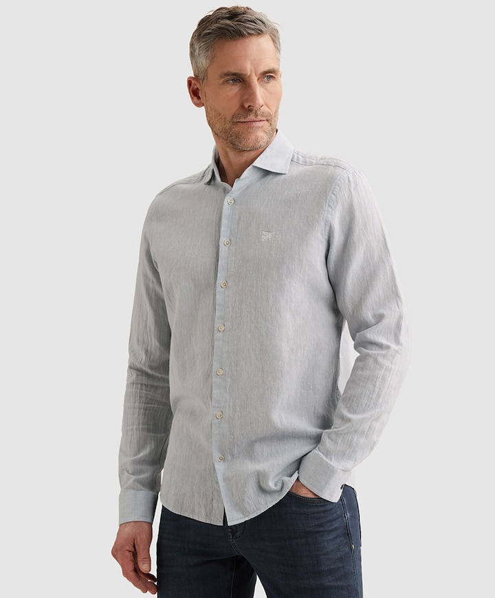 Heren overhemd lange mouw blauw