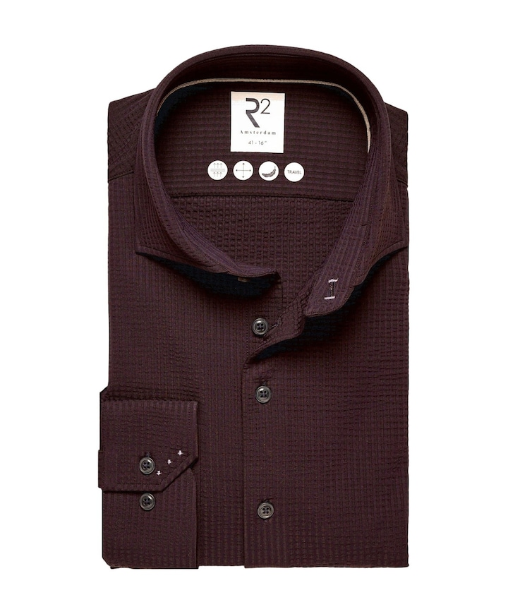 Heren overhemd lange mouw bordeaux