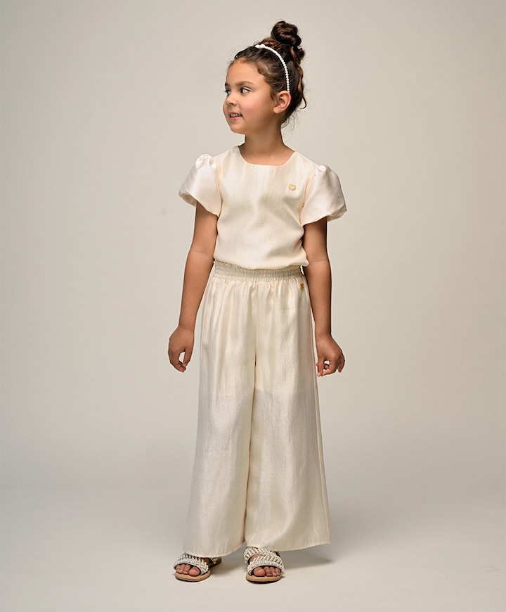 Dansant wide leg meisjes broek ecru