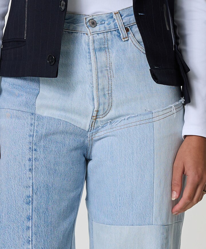 Straight Patchwork jeans blauw