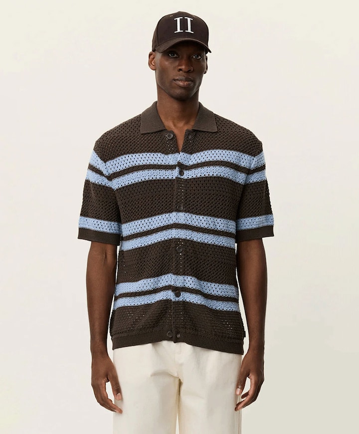 Heren overhemd korte mouw bruin