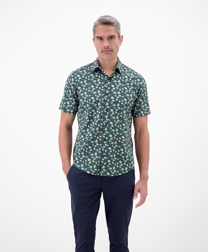 Heren overhemd korte mouw groen