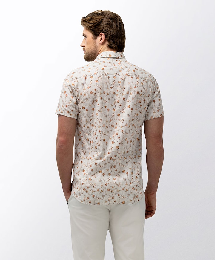 Heren overhemd korte mouw beige