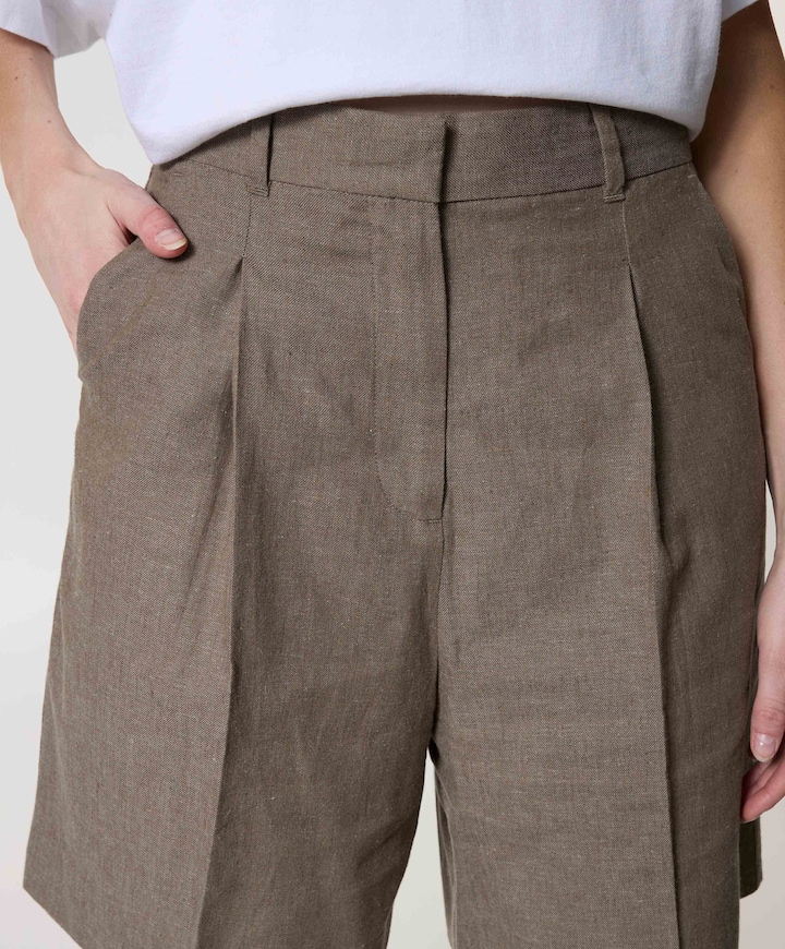 Linen tailored dames korte broek beige