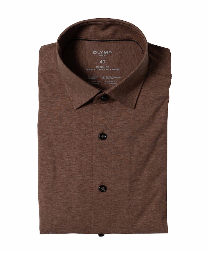 Heren overhemd lange mouw bruin