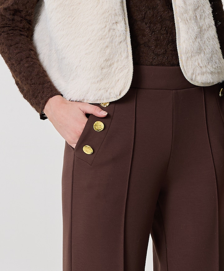 Technical Sweat Wide-Leg Button dames broek bruin